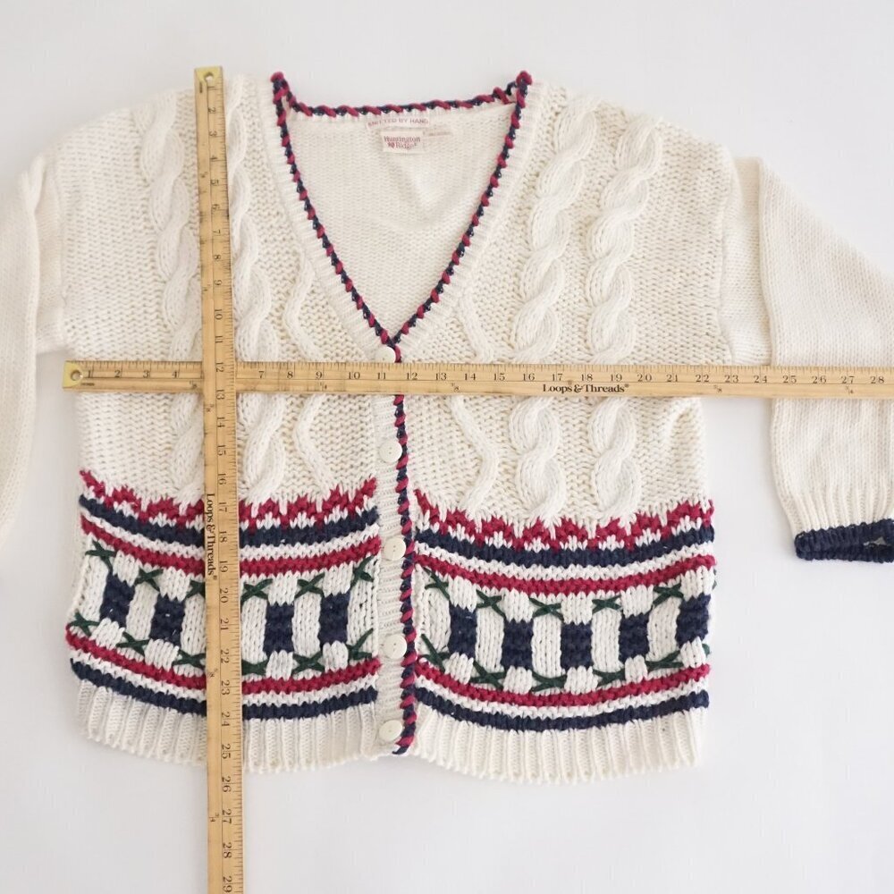 Huntington Ridge Hand Knit Cable Cardigan Preppycore Old Money Cottagecore M - Picture 3 of 12